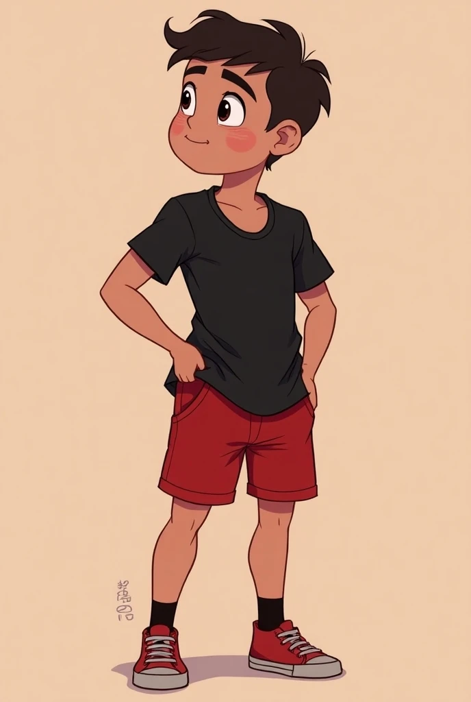  cartoon girl in a black and red shirt and red shorts, concept art by Jessie Alexandra Dick, tumblr contest winner, feminist art, androgynous person, by :5 sensual: 7, arte lgbt, androgynous, attractive androgynous humanoid, cel shading:15,  full body port...