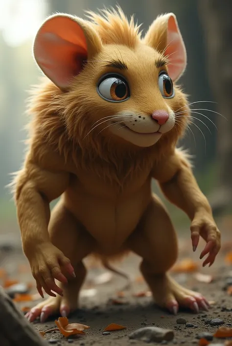 a muscular, hyper-realistic, 16k resolution, Unreal Engine style hybrid of a lion and a mouse