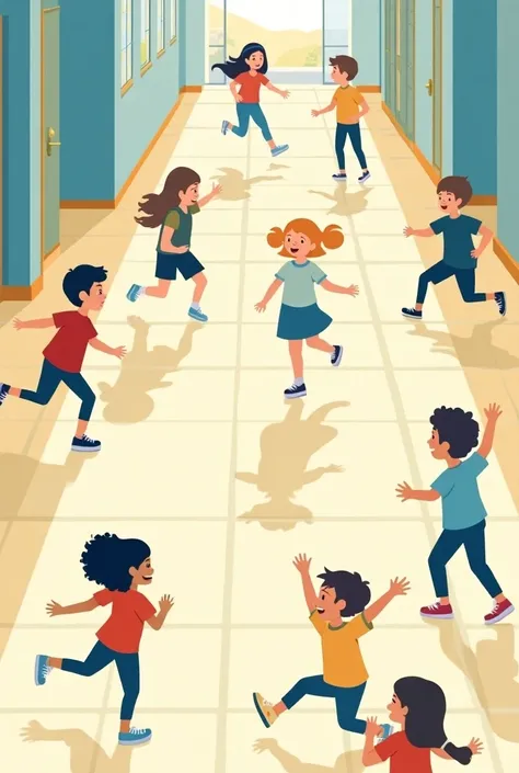 Vector image of students playing and standing on the school floor of the box box