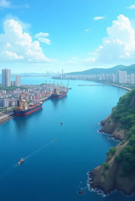 Scenery along the harbor 。 There is a shipyard on the left, and large ships always stop。 There is a landfill that protrudes slightly on the right 、 there are about 10 story condominiums lined up there 。
 the expressway passes further to the left of the shi...