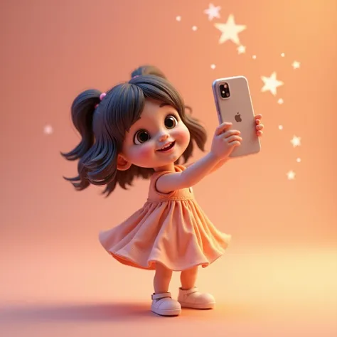 3d baby girl with an orange and purple flowy dress selfie