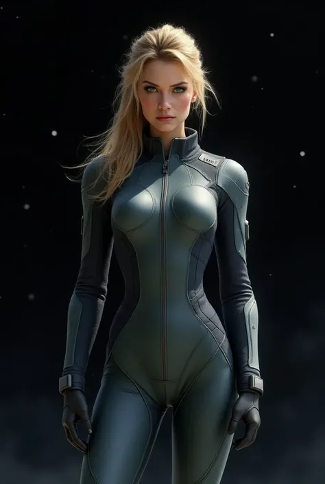 sandy hair fit body big breasts slim thighs slender waist pilot suit alone staring at viewer in space long hair blush determination, 8k, extreme detail