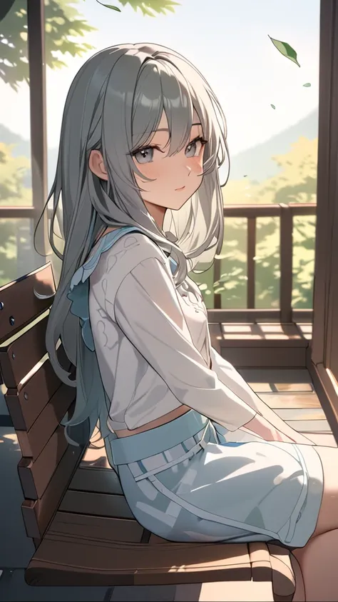 1 girl, ( cute face),  long hair , Loose waves,  Fantasy Anime Outfits, Small breasts,  calm expression , 思索的な姿勢  
break, Cloudy, ( Soft Light :1.3), Gray tones,  quiet atmosphere,  
break, Park bench, Falling leaves fluttering, Moist Air , Distant Tree々, ...