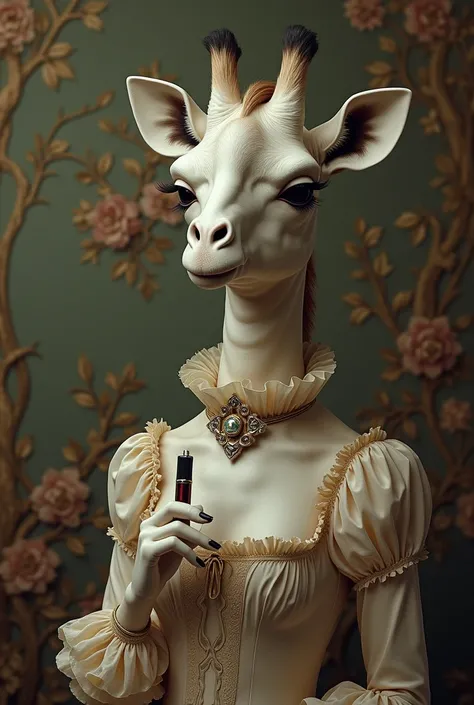 PROMPT :

Victorien Anthropomorphe girafe, habillé en vêtements féminin adaptés aux règles, coiffure tendance du temps, visionnée directement, texture de peau lisse, claire, détails de la main soulignant, tenant une cigarette électronique moderne, juxtapos...