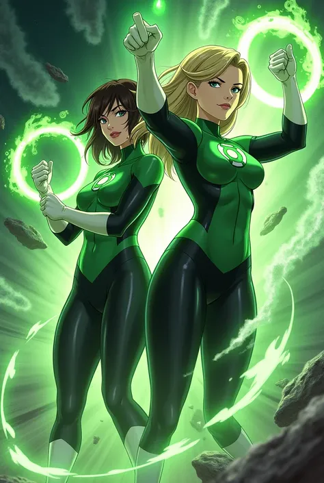 Two Geen lantern woman  anime   green lantern  ring powers  strong  body  