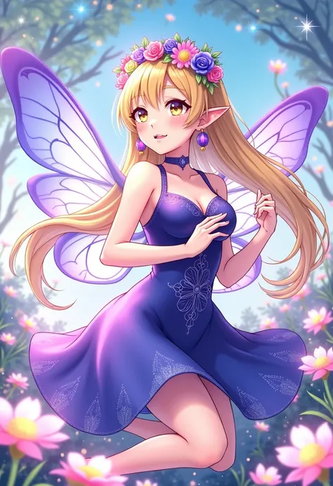 Flying Fairy、In the forest、tree、branch、flower、animal、 fantasy、Alone, smile,  high definition, masterpiece,  is anatomically correct, accurate, highest quality, Damaged,  high detail,  high definition model, quality,  very detailed,  textured skin ,  colorf...