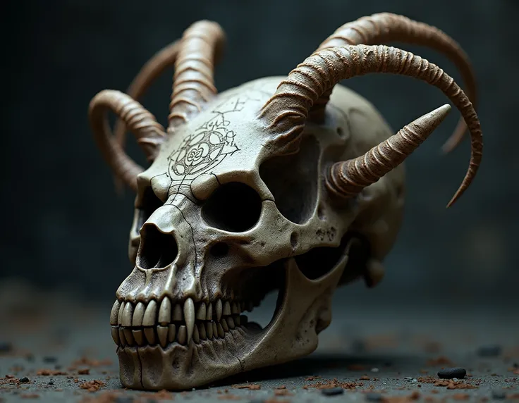 The skull of a monster with 5 horns