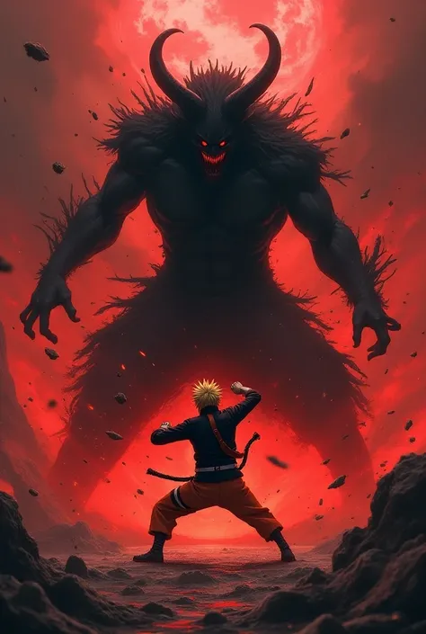 Naruto fighting against sukuna in red and black theam