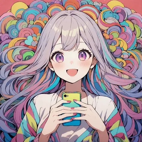 A woman who is happy to look at her smartphone