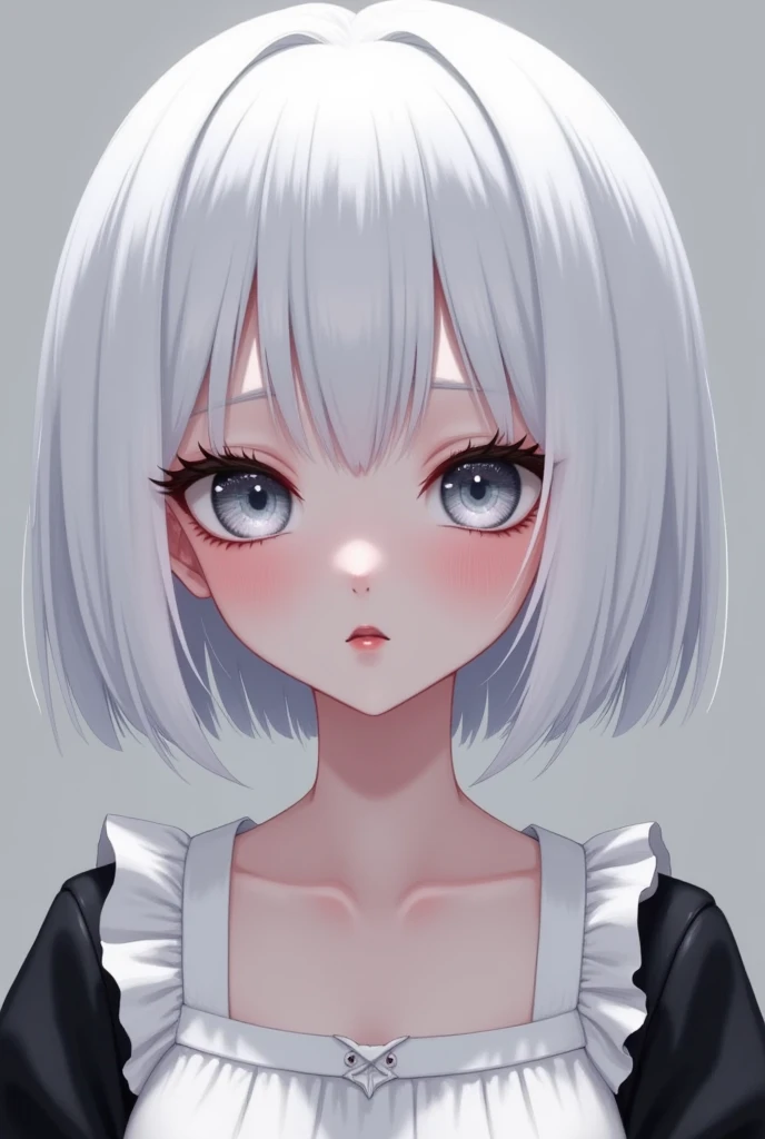 1 girl，white short hair，straight bangs，