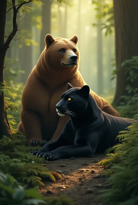 Bear sitting near panther