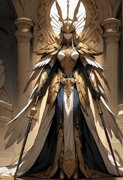 A holy knight wearing bird-like armor、Standing with a spear