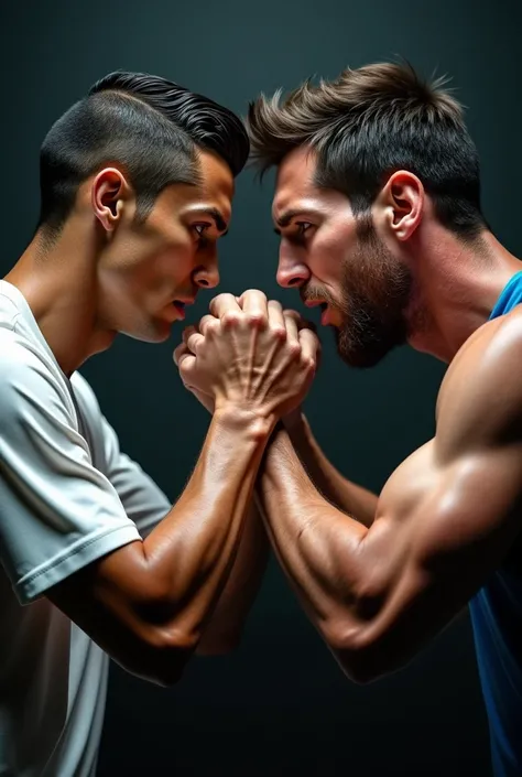 Ronaldo and messi doing arm wrestling 