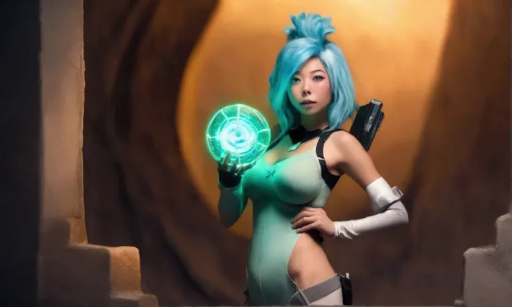 (Boob world, a dimension where everything in the normal world is styled after female breasts)A cute woman (role of Rick Sanchez, sexy science explorer outfit, thigh high stockings, gadgets, spiky hair do) and her gorgeous lesbian assistant open a glowing g...