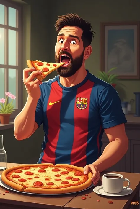 Messi eating pizza and then he become fat 