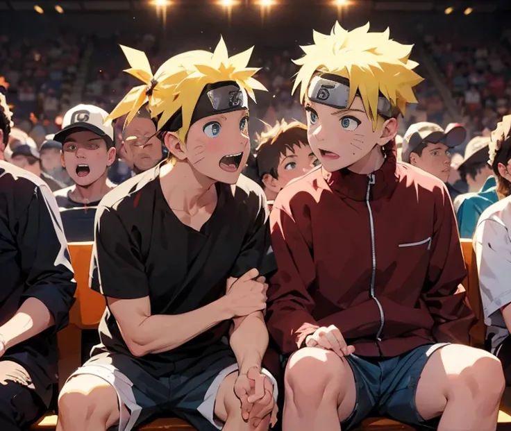 masterpiece,  gay men , two boys,  A Beautiful Face , sports,Dick , Shota, In the crowd, Flat chest, boy in heat, thigh , blond, Naruto, 