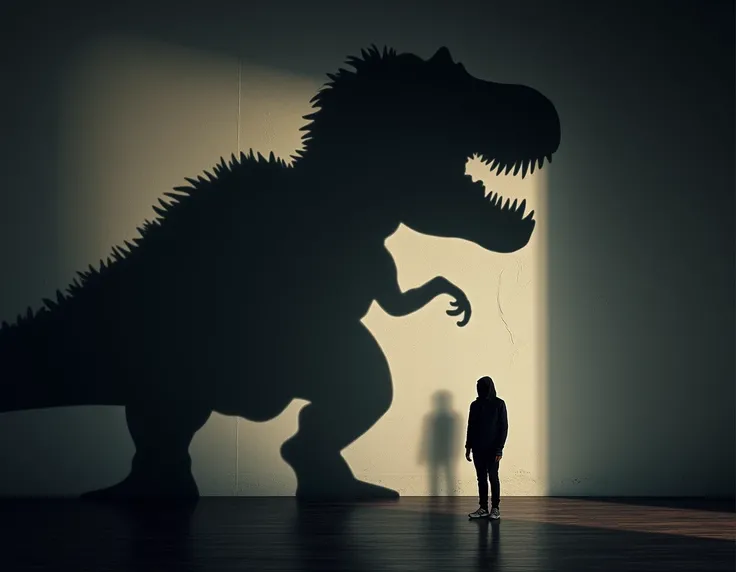 give me a movie poster, with just the T rex shadow reflect on the wall