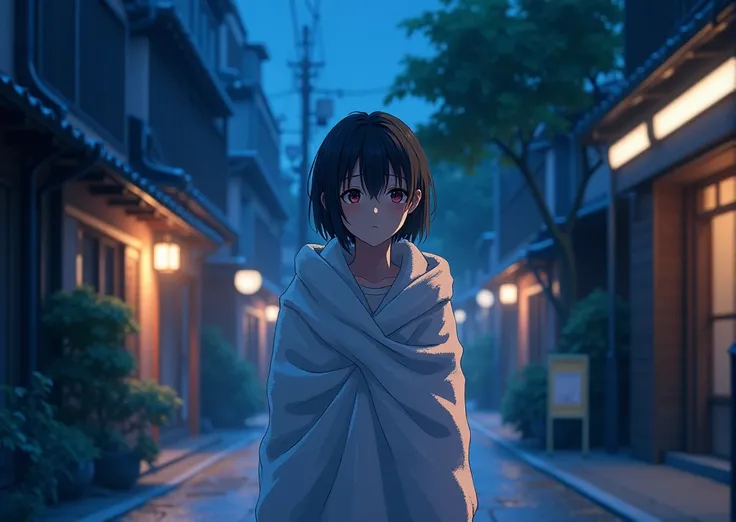 masterpiece,  high definition, Illustration,   Kyoto animation style  , Your Name Is Movie Style ,   Mid Night  , Gentle Light, Fascinating Light,  towel, Kirarhythm, dynamic 