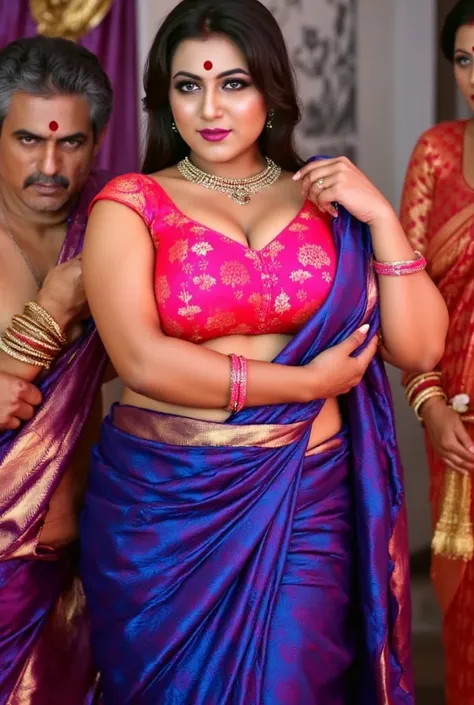 the image is a high-resolution porn scene from adult movie set in a vibrant, traditional indian wedding scene. the subject, a yo...