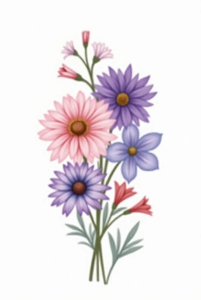  A drawing of flowers : clove, Violet , Easter bell and aster ,  as a small bouquet, als Tattoo idee