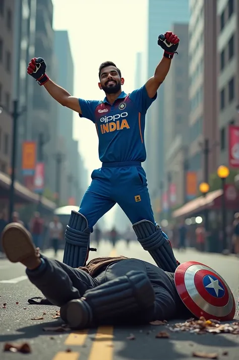 Virat Kohli and celebrate and captain America unconscious and fall on City road