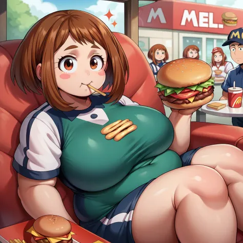 score_9, score_8_up, score_7_up, ochakouraraka, ochako uraraka, brown eyes, brown hair, short hair, blush, blush stickers, mcdon...