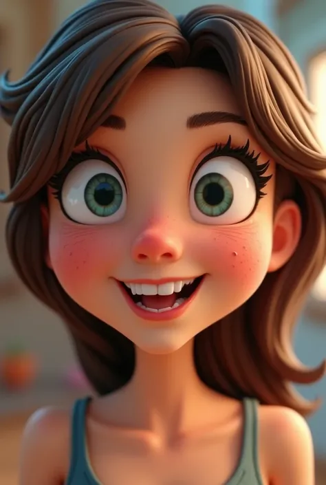 "Close-up of a womans eyes blinking rapidly with an amused smile. The background is blurred, focusing on her eyes."
Text Overlay: "Fact 4: Women blink more than men."3dcartoon 