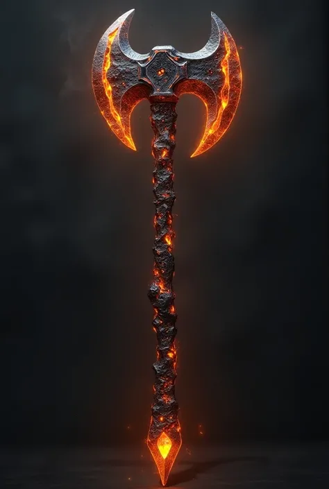 A heavy battle axe made of lava, obsidian, fire essence, lava tears and Vocanic gems