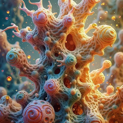 an organic cellular tissue. cabalistic growth. bioalchemy.enemy of god.((deep wiew)),photographic,ultra high resolution,hyperdetailed, masterpiece, 3d modelling, digital art.