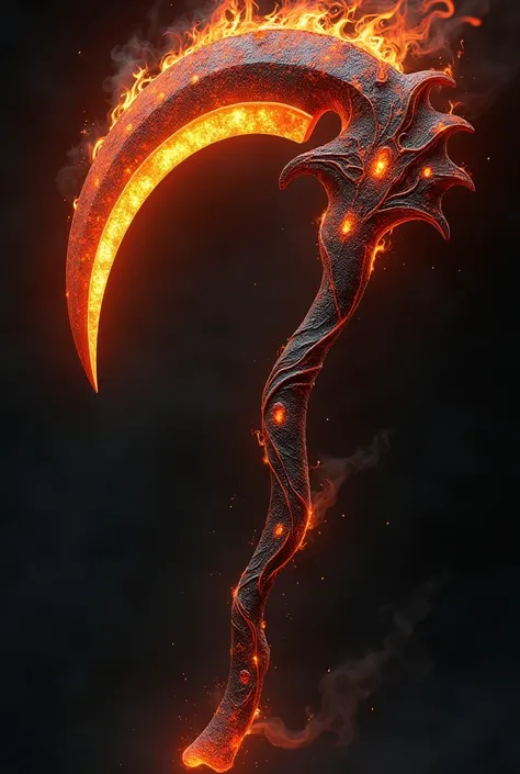 A Scythe made of lava, obsidian, fire essence, lava tears and Vocanic gems, made for a volcanic serpent