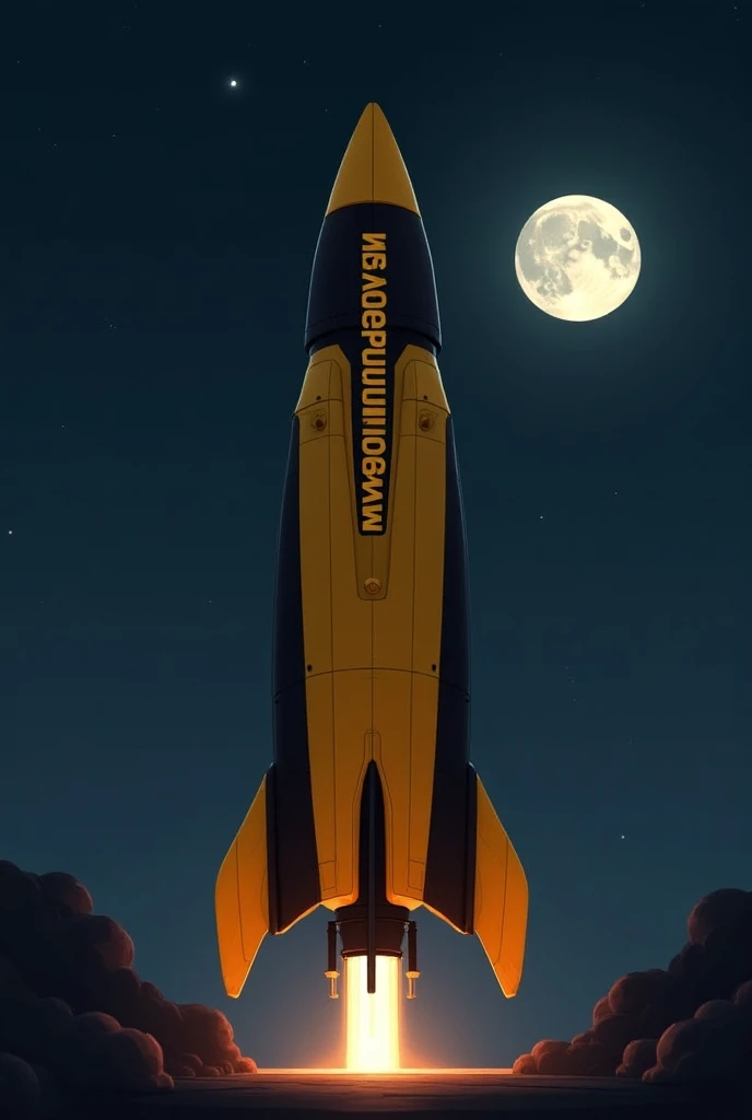 a yellow and black colored rocket
with a text “MOONMOVERZ” on the side
Add the moon over head