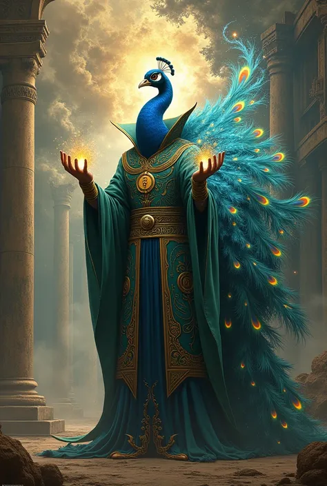 create hybrid of Peacock and Marvel Doctor strange in vintage background