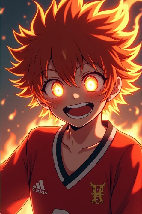 (( himiko toga insane smile )), (( Japanese sports uniform)), (Eyes burning in flames  ), perfect face