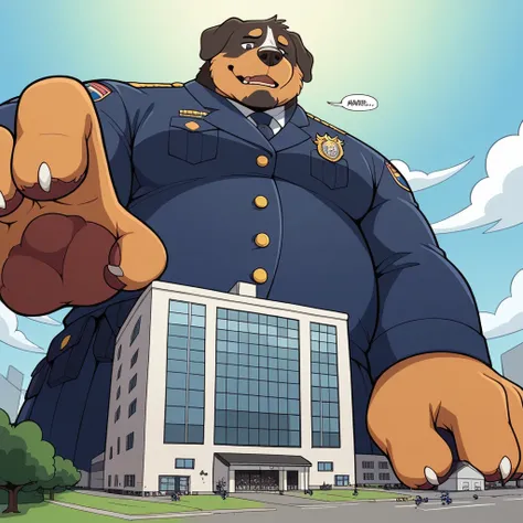 gekritzeltes Bernese Mountain Dog Gesicht,Humanity   (Bernese Mountain Dog),pummelig,(    black eyebrows    :1.1),(perfect eyes),golden fur，（artist:takemoto arashi),（collar:1.3），paw，（  Black beard  :1.3），（police uniform:1.3) Bernese Mountain Dog ,(Massiv:3...