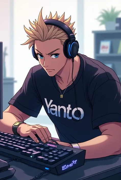 Anime, Male, Cool, Handsome, Gaming, bald, on his shirt say YANTO KINCLONG clearly