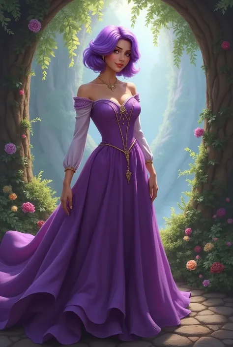 fat rapunzel short hair with purple dress