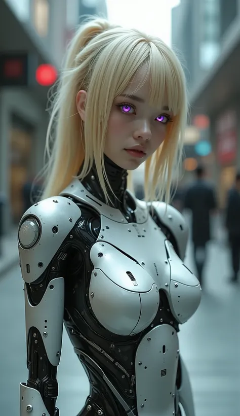 masterpiece, (Photorealsitic:1.4), Raw photo, Cyborg  made of metal, IRON STEEL  body, blond hair,  glowy skin, 1 Cyborg Girl, ((super realistic details)), global　illumination, Shadow, octan render, 8k, ultrasharp, character edge light,  tits, Details of c...