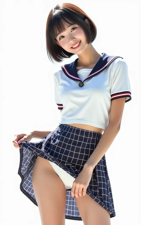 (masterpiece:1.2,8k,  RAW photo,    super quality ),   absurd, (Realistic:2),  High Quality RAW Color Photos ,    professional photography ,(( Best Quality ))、  beautiful Japanese girl 、   short hair straight hair 、(( grid girls costume )),(   miniskirt (l...