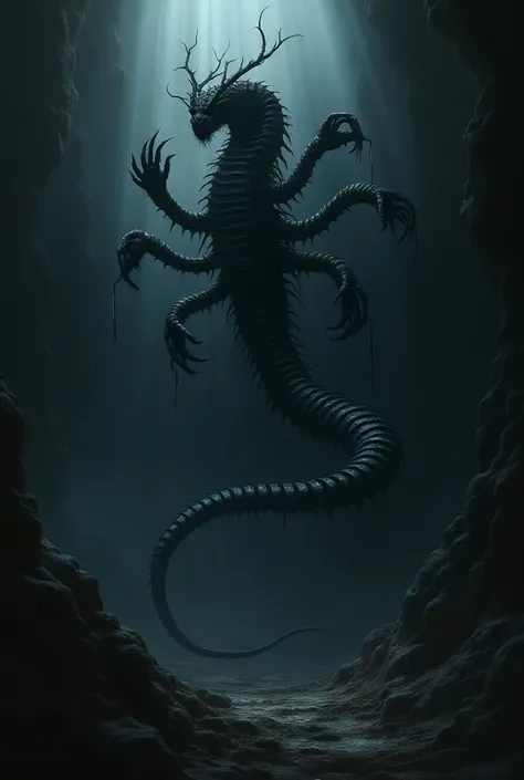 Mother of all centipedes named queen of centipede darkness ,it hides in a deep part of the earth where there is barely any light , its body is long barely noticeable its tail, All his legs are sharp and near his head there are many hands that are vaguely r...