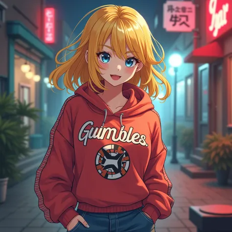 Blonde woman、Sweatshirts、 Gambler 、Yankee、アニメ調 high definition,  high definition, 