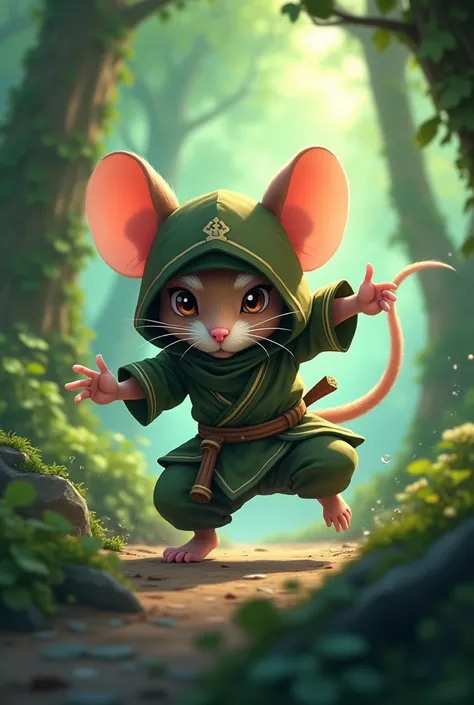 Please make an image of a mouse student at Animal Ninja School
