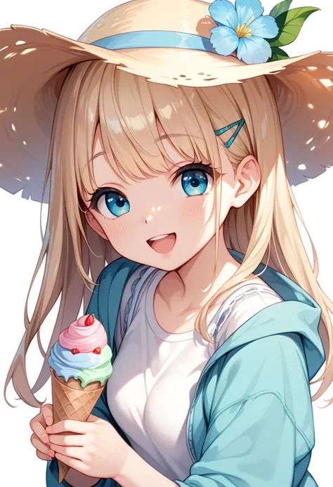 Japanese cute Anime style , Happy  holding five tiered ice cream scoop