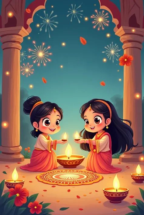 Create chibi cartoon deepavali 