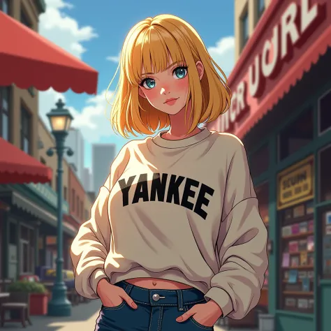 Blonde woman、Sweatshirts、 Gambler 、Yankee、アニメ調 high definition,  high definition, 