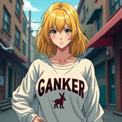 Blonde woman、Sweatshirts、 Gambler 、Yankee、アニメ調 high definition,  high definition, gang、donkey logo