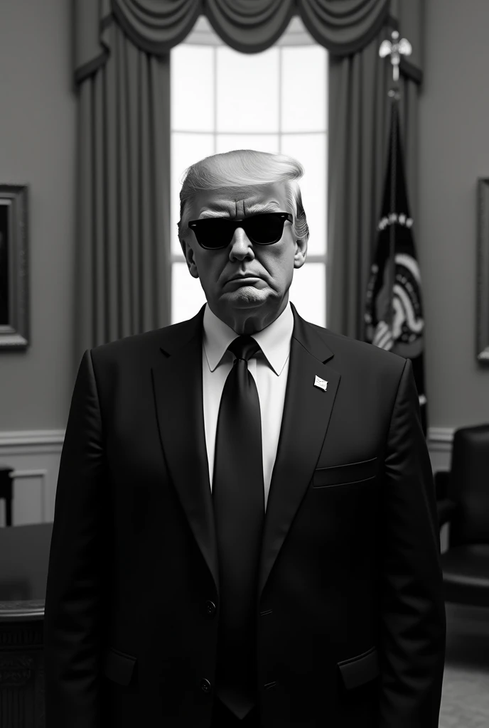 Donald Trump in white House black sunglasses 