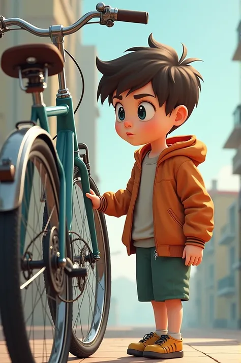 A boy watch a bike 