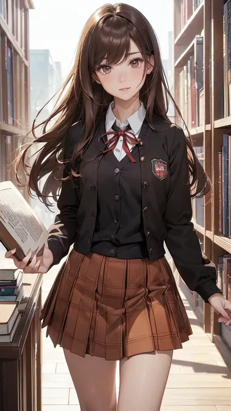 ((masterpiece, Best Quality,  high definition,  NFSDW,  perfect pixel,  4K,  NFSDW,  NFSDW))),  1 girl, single, Alone, Beauty、You can see the full body of a high school student 、 ((Mid-wave hair, bangs, Brown Hair)), ((Brown eyes,  beautiful eyelashes ,   ...