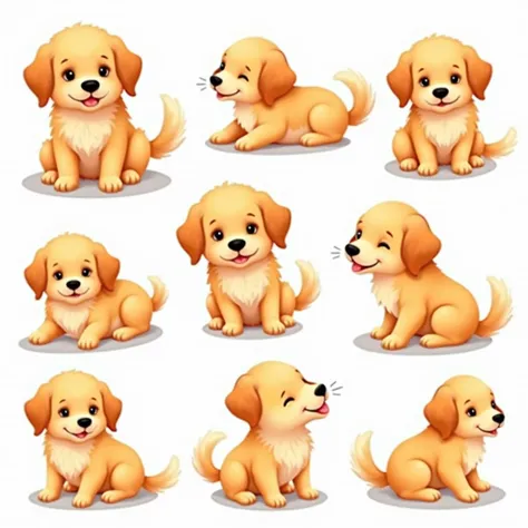 Cute golden retriever sticker collection、White background