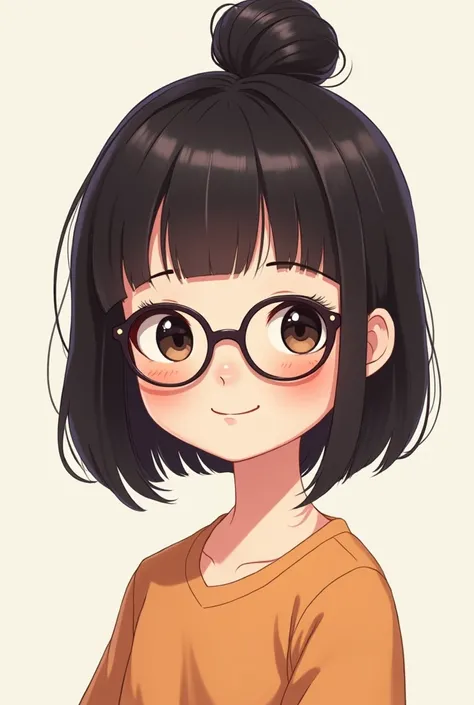 (Best quality, 8k, 32k, Masterpiece, UHD:1.2) illustration art, cartoon type, Photo of a beautiful girl, 21 years old, straight hair, short bun, glasses, chubby cheeks,